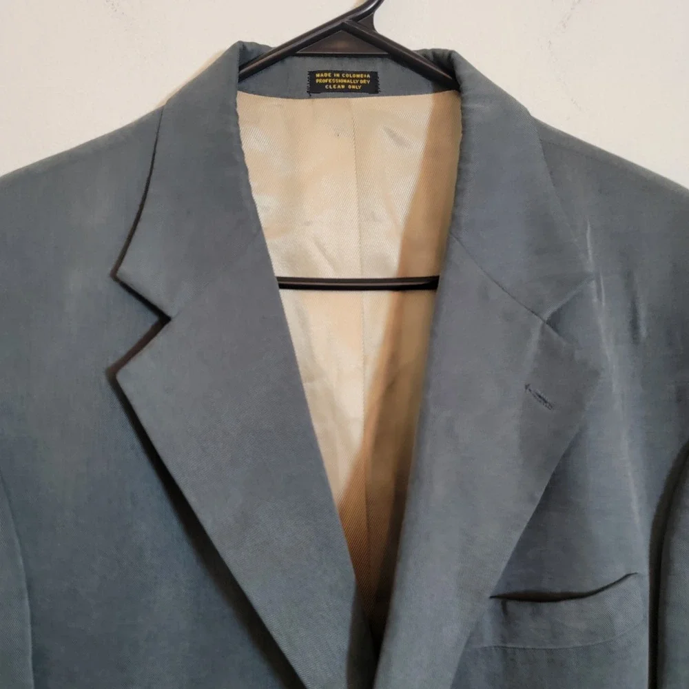 Oscar de la Renta Mens‎ 42R Blazer Slate Blue 100% Tencel 3-Button Jacket Suit
